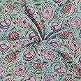 AVKA Studio Hand Block Print Fabric by The Yard - PRECUT 1 Yard 42 Inch Width - 100% Cotton Material - Blue Floral Pattern - Light Weight Indian Cloth for Making Summer Dress Tops Projects