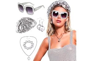 LaVenty Tenue de fête Disco Femmes Boucles d'oreilles Disco Collier Lunettes de soleilDisco Lunettes Disco 1970s Vintage Disco Ball Headpieces Party Costume