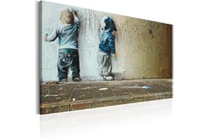 CUADROS B&D XXL murando Cuadro en Lienzo 90x60 cm - Poster Nino 1 parte Impresión en Material Tejido no Tejido Impresión Artística Imagen Gráfica Decoracion de Pared Mural Banksy i-B-0024-b-d