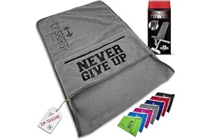 C.P. Sports - Asciugamano fitness in microfibra, fissaggio + borsa con chiusura lampo, per palestra, allenamento, sport, extra morbido, lavabile, lungo e grande, unisex, colore: grigio chiaro