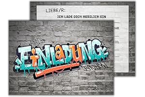 ‎WBDESIGNZ WBdesignz 12x Einladungskarten zum Jungen Kindergeburtstag - Graffiti Einladung zur Geburtstagsfeier Junge - Coole Partyeinladung für Kinder (DIN A6)