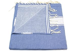 ‎ANNA ANIQ ANNA ANIQ Fouta Hamamtuch mit Frottee (eine Seite) - XXL Extra Groß 100x180 cm Strandtuch Saunatuch - 100% Baumwolle, Bade-Tuch, Picknick-Decke, Yoga, Pestemal, Strand-Handtuch (Blau)