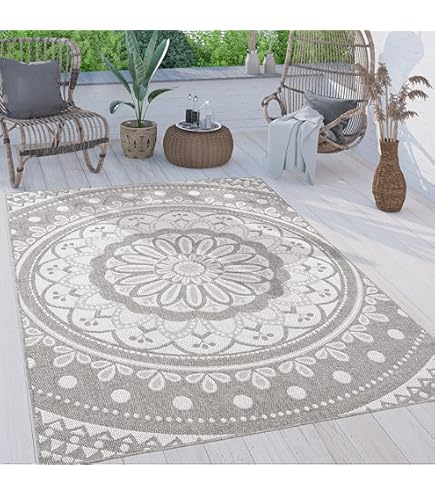Hanse Home Cast Vloerkleed voor binnen en buiten, weerbestendig, modern patroon, tweekleurig, waterdicht, robuust buitentapijt, plat weefsel voor tuin, balkon, terras, woonkamer, beigrijs, 63 x 120 cm