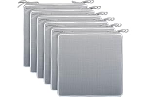 Brandsseller Set da 6 Cuscini per Sedia 40x40x4 cm – Idrorepellenti e antimacchia con Nastri effetto Lino – Per uso interno ed esterno – Cucina, Terrazza, Giardino – Grigio Scuro