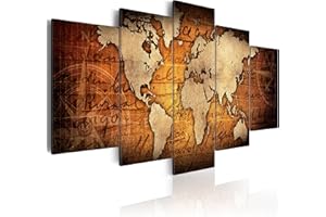 CUADROS B&D XXL murando Cuadro en Lienzo Mapamundi Mapa del mundo 200x100 cm Impresión de 5 Piezas Material Tejido no Tejido Impresión Artística Imagen Gráfica Decoracion de Pared Continente Abstracto k-A-0062-b-n