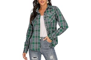 Enjoyoself 100% Cotone Donna Camicia a Quadri Flanella Blusa Casual Manica Lunga Capo Classico Shirts Tops