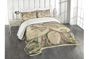 ABAKUHAUS, Mapa świata, Narzuta na łóżko 220 cm x 220 cm + 2 poszewki na poduszki 75 cm x 50 cm, Antique Projekt z renesansowym kontynentach półkul sztuki w stylu vintage, Wielobarwność