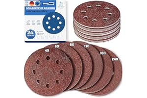 EffektWerk Sanding Discs (24 Pack, 8 Holes), 125mm Sandpaper w/ Multiple Grit Sizes (40, 60, 80, 120, 180, 240).