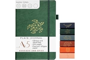 AVOCADO & SPICE A5 Sketchbook Plain Paper Notebook by Avocado and Spice® - A5 Blank Notebook - Lay Flat Scetch Books for Drawing - 200 Thick Page Blank Notebook (Green, Plain)
