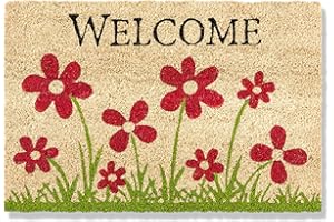 ‎CARPIDO Coconut Doormat, Flowering Meadow, Natural, 40 x 60 cm, Antibacterial Entrance Mat, Coconut Mat with Vinyl Backing, Natural Material, 100% Coconut