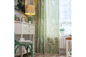 Sutuo Home Boho Curtain 84 Inches Length for Bedroom, Printed Cotton Linen Rod Pocket Rustic Farmhouse Bohemian Tassels Window Treatment, 1 Panel 59" W x 84" L, Green Tropical Leaves