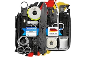 Jungle Monkey® Survival Kit I 17 in 1 Funktionen Premium Set I Messer I Taschenlampe I Outdoor, Ausrüstung für Wandern & Camping I Kit Survivalkit Equipment I Optimal ausgestattet