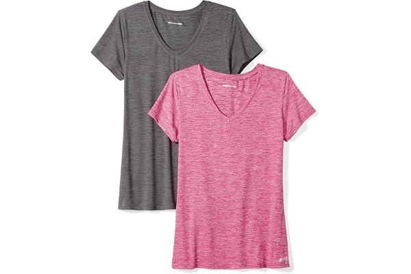 Amazon Essentials Femme T-Shirt Stretch et Quick Dry, Col en V et Manches Courtes (Disponible en Grande Taille)