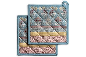 Maison d' Hermine Hot Pads Oster-Topfhalter aus 100% Baumwolle mit Schleife, hitzebeständiges Set mit 2 Topflappen zum Grillen, Mikrowelle, Grillen, Marquise – Frühling/Sommer (20cm x 20cm)