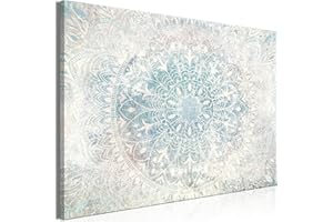 decomonkey Cuadro Lienzo Mandala 60x40 cm 1 pieza Impresión Decoración Cuadro De Pared Material Tejido no Tejido Gráfica Foto Salon Oriente Ornamento Blanco Azul