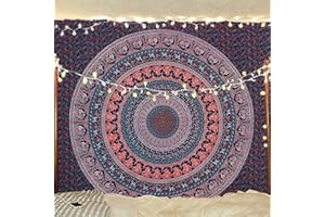 Bless International Widząca mandala, styl indian-hipisowski, cygański, bohema, psychodeliczna, bawełna, wielokolorowy gobelin, mandala, hipisowski gobelin (kolorowy, rozmiar Queen , 215 x 230 cm)