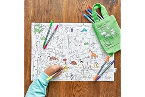 eatsleepdoodle Colouring Placemat for Kids w/ 10pk Washable Markers - 33x47cm Woodland Animals Colour Your Own Placemat Nature Activity - Ultra Washable & Reusable Arts and Crafts