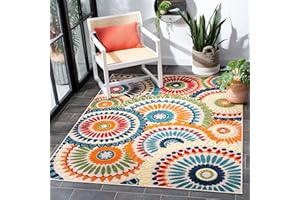 Safavieh Cabana Collection CBN382M Boho Medallion Indoor/ Outdoor Non-Shedding Easy Cleaning Patio Backyard Porch Deck Mudroom Accent Area Rug, 4'5" x 6'5", Blue / Ivory