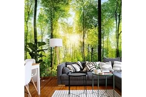 murimage Papier Peint Forêt 3D 366cm x 254cm Colle Inclus Photo Mural Bois Arbres Soleil Bureau Wallpaper