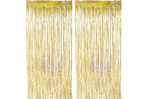 duoyif Cortinas De Oropel Metálico Oro 2 Piezas 1 x 2,5 m Cortina Brillante Fiesta, Cortina De Lámina, Cortinas Decorativas De Fondo para Carnaval Cumpleaños Disco Fiestas Navidad Halloween (Dorado)