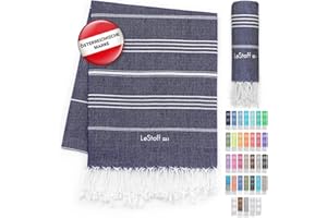 ‎LESTOFF LeStoff Hamamtuch - 100% Bio-Baumwolle, 95 x 180 cm, Vorgewaschen, Saugstark, Schnelltrocknend, Badetuch, Badehandtuch groß, Saunatuch Herren, Saunahandtuch Damen, Sauna, Wellness, Spa (Dunkelblau)