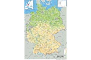 TIGER MOON Allemagne physique carte – Papier plastifié – Format A1 59.4 x 84.1 cm