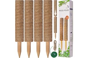 GLOBAL TECH PACK 4 Pcs Sturdy Moss Pole for Monstera - 41cm / 16 inches. Stackable Plant Supports For Indoor Plants With 200cm Twist-Tie and Jute Rope. Grow Indoor Plants Upright. Save Your Plant From Breaking.