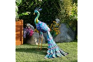 Alpine Corporation JUM208 - Statua in piedi con pavone metallico, altezza 71 cm, multicolore