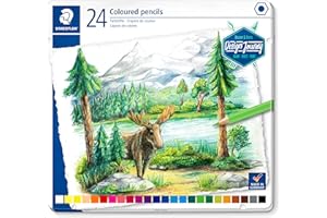 Staedtler Crayons de couleur de haute qualité pour artistes, Mine douce et tendre de 3 mm, Boîte en métal avec 24 couleurs différentes assorties, 146C M24