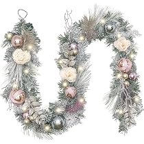 Valery Madelyn Weihnachtskranz Mit LED-Lichtern, 46cm - Silber-weißer Türkranz Mit Kugeln, Zapfen & Timer