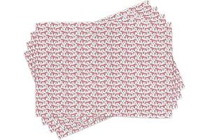 ABAKUHAUS Ethnisch Platzmatten, Folk inspiriert schwedische Dala Pferd mit floralen Ornamenten Folklore Kunst, Untersetzer aus Waschbaren Stoff Tischdekoration mit Druck, Dunkle Coral Indigo und Weiß