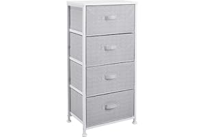 ‎AMAZON BASICS Amazon Basics Schubladenschrank-Ordnungssystem mit Stabilem Metallrahmen und 4 Herausnehmbaren Schubladen aus Stoff, Weiß