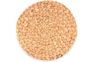 Decorasian Set de table en jonc de mer (jacinthe d’eau tressée) - 35 cm - Lavable - Rond, naturel, Lot de 6