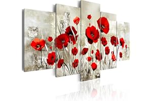 B&D XXL murando Quadro Acustico Fiori Papavero 5 pezzi schiuma acustica Quadri Moderni su Tela non Tessuta Stampa Protezione dai Rumori Fonoassorbente