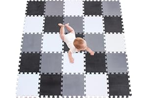 meiqicool Alfombra puzle 142 x 142cm Niños 25 Piezas Cuadrado Goma Espuma EVA,Alfombra Puzzle para Niños Bebe Infantil,esteras de 30x30cm Blanco-Negro-Gris