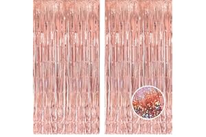 2 Stück Lametta Vorhang Rosegold-BRAVESHINE Folie Fransen Vorhänge 1x2,5m Glitzer Party Vorhang für Geburtstagsdeko Junggesellinnenabschied Frauen Valentinstag Muttertag Verlobung Party Deko