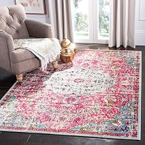 Safavieh Boho Teppich „Madison“ – Kurzflor In Elfenbein & Fuchsia, 80 X 180 Cm Für Wohnzimmer & Schlafzimmer