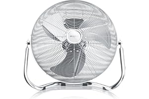 Brandson - Ventilador Industrial 38,5cm 48W – Alto Flujo de Aire - 3 velocidades – Rejilla de protección - Diseño Metal Cromo Estilo Retro - para Oficina Sala de Estar Dormitorio