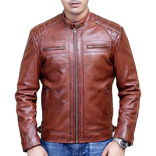 Men's Genuine Lambskin Leather Jacket Motorcycle Biker Zipper
