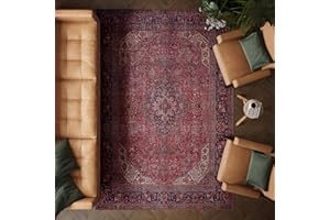 artyrugs Machine Washable Rug, 200x290cm, 75% Recycled Cotton, Short Pile, Non-Slip Backing, Non-Shedding, Suitable for Living Room, Bedroom, Kitchen, Hallway, Office, Aesthetic Crimson Red