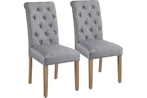 Yaheetech Dining Chairs Set of 2 Fabric Upholstered High Back Padded Single Kitchen Chairs for Home Kitchen Dark Gray