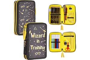 HARRY POTTER piórnik zestaw z przegródkami kolorowe kredki do kolorowania, przybory szkolne, prezent do szkoły, czarny/żółty, 27 sztuk (zestaw 1), nowoczesny, Czarny/żółty, 27 Unité (Lot de 1),