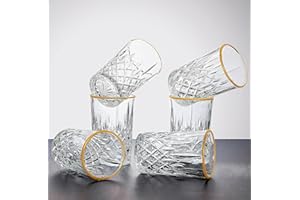 INTIGNIS Elegantes vasos de té turcos juego de 6, 275 ml, tazas de té persa árabe para servir café, café expreso, borde chapado en oro en caja de regalo (tazas sin asa)