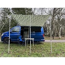Wild Earth DELUX Sonnensegel Für VW Camper | 2,4x3 M, Camouflage-Grün, Mit Stangen & Tasche