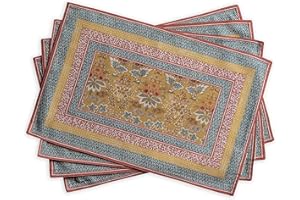 Maison d' Hermine - Set di 4 tovagliette in 100% cotone (33 x 48 cm), decorative e lavabili, per cene, festività, matrimoni e feste a buffet, motivo Marquise primaverile/estivo