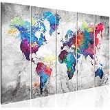 XXL Wandbild Weltkarte Auf Holzoptik – 3-teilig, 135x90 Cm, Auf Vlies-Leinwand