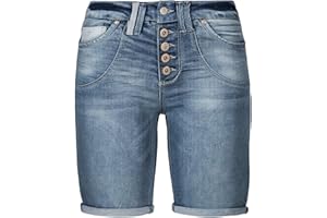 Sublevel Damen Denim Bermuda Chino Stretch Shorts mit Aufschlag Bequeme Kurze Hose im Used Look