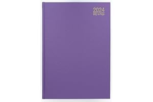 IMPRINT PRESS Imprint 2024 Premium Quality A5 Day to Page Diary with Full Page of Saturday & Sunday, Hardback Desk Diary with Ribbon Marker, Planner Organiser Diary (Purple)