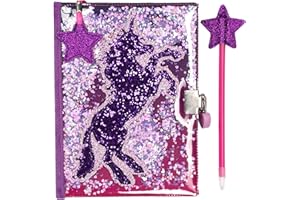 Fringoo - Glitter Girls Secret Diary with Glitter Star Pen, 2 Keys, Heart Padlock and Matching Bookmark | Beautiful Girls Notebook and Pen Set for Secrets | Glitter Unicorn