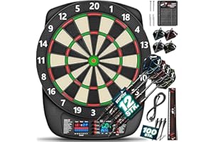 RE:SPORT® Dartscheibe Elektronisch Profi Set mit 12 Pfeilen + 24 Pro Flights + 100 Pfeilspitzen & Zubehör | E Dartautomat für 1–8 Spieler mit 427 Varianten | Elektrisches Dartboard mit LED Anzeige